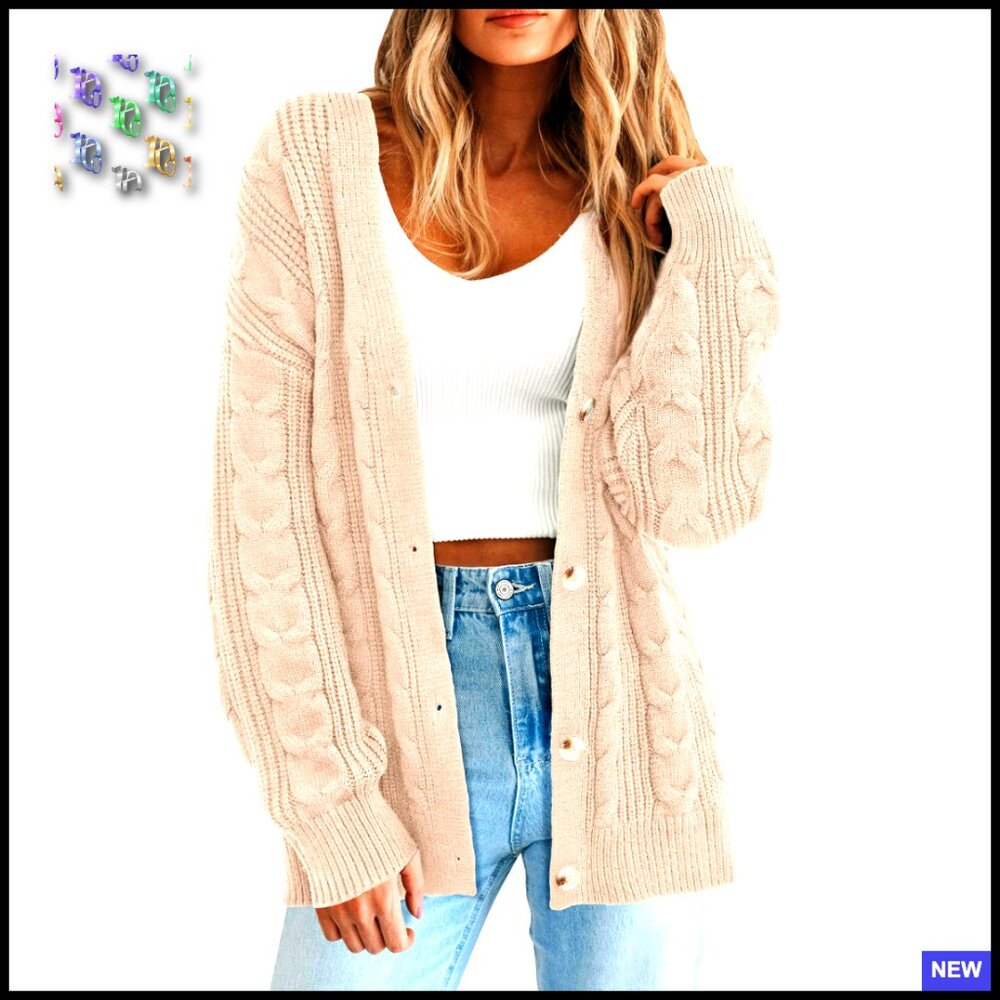 Oversized Cable Knit Cardigan Chunky Sweater Open Front Winter Cozy